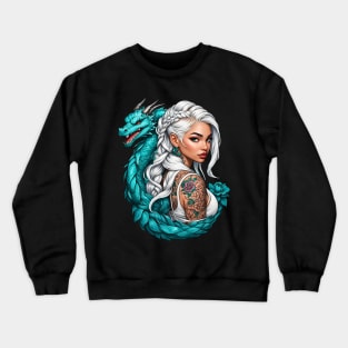 Bohemian Tattooed Girl with a dragon pet comic design Crewneck Sweatshirt